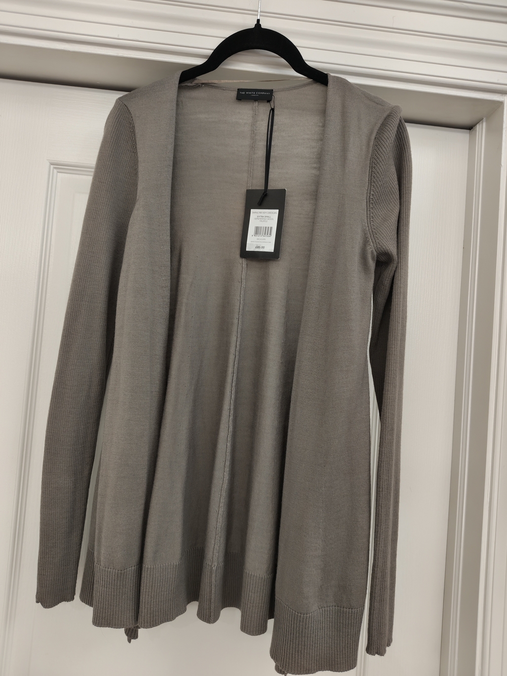 The White Company taupe open-front Swing Rib knit cardigan